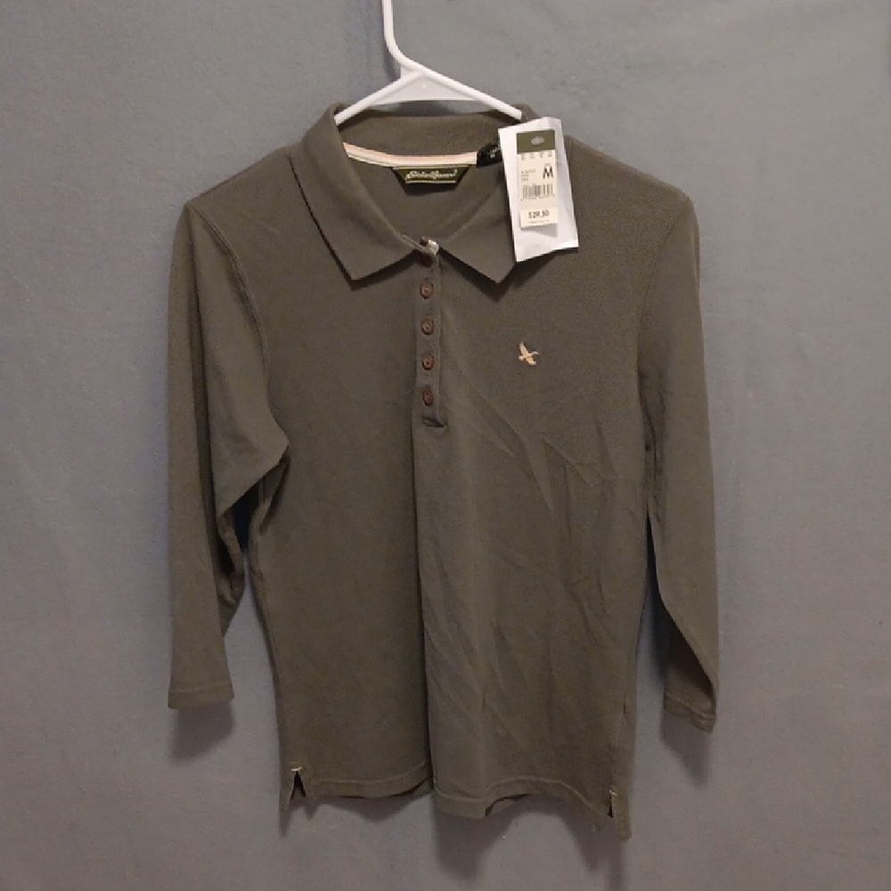 Eddie Bauer Olive Polo Shirt Medium NWT